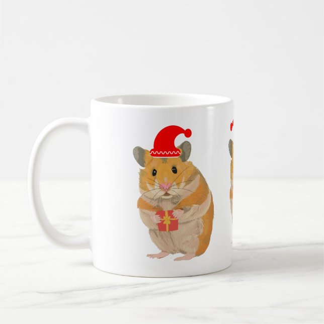 Mug Joli petit Hamster de Noël tenant un cadeau (Gauche)