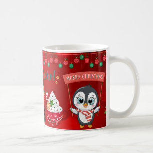 Mug Joli pingouin de Noël avec des cadeaux et des cann