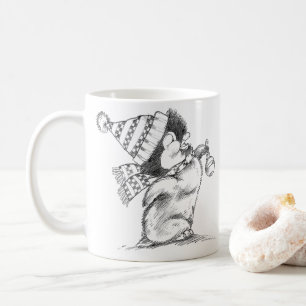 Mug Joli pingouin de Noël rétro avec chapeau et écharp