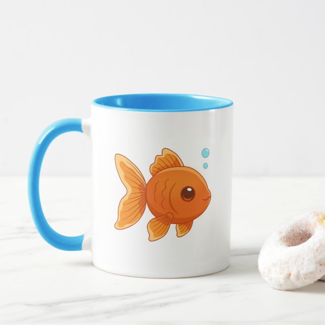 Mug Joli Poisson Rouge de Dessin Animé (Avec donut)