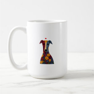 Mug Joli portrait floral de Greyhound Whippet avec cœu