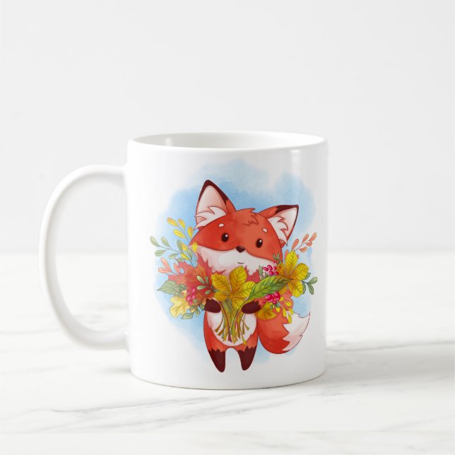 Mug Joli Renard rouge avec feuilles automnales (Gauche)