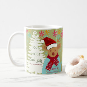 Mug Joli renne Arbre de Noël Neige Blanche Rouge Vert