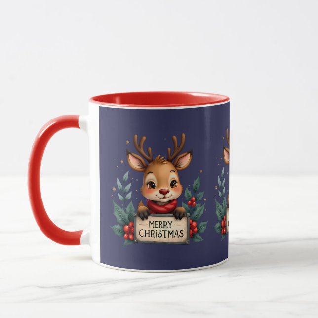 Mug Joli renne de Noël avec Holly et signe (Gauche)