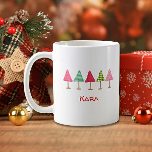 Mug Joli rose rouge vert de noël arbres muette