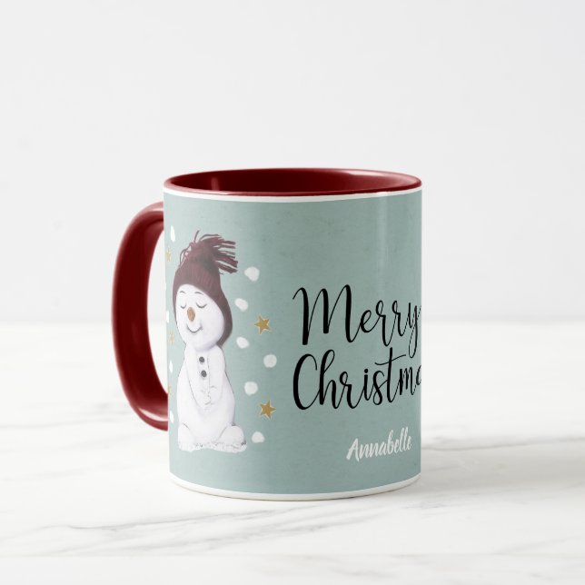 Mug Joli Snowman hiver Noël bleu (Devant gauche)