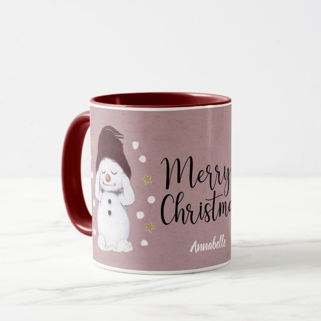 Mug Joli Snowman Paisible Noël Rose (Devant gauche)