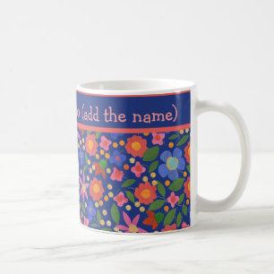 Mug Joli style d'art populaire modèle floral sur bleu