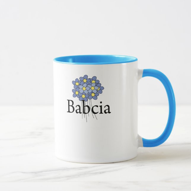 Mug Joli T-shirt de Babcia aux fleurs bleues (Droite)