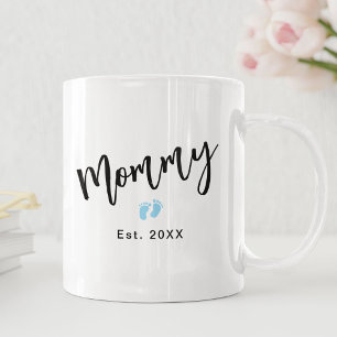 Mug Joli texte bébé pieds bleus Maman Année d'établiss
