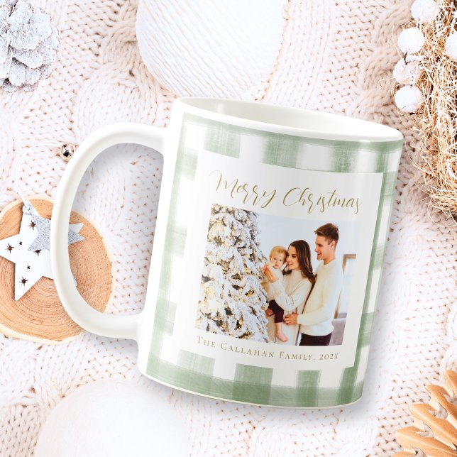 Mug Joli Vert En vichy Plaid Photo personnalisée Noël (Créateur téléchargé)
