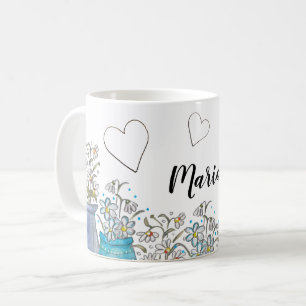 Mug Jolie Art Floral Bohème Bleu Turquoise
