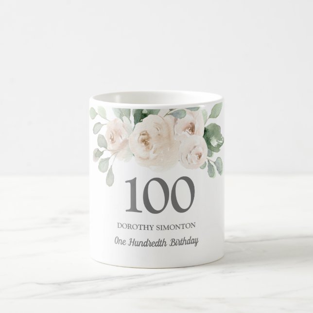 Mug Jolie Blanche Florale femmes 100e anniversaire Cad (Centre)