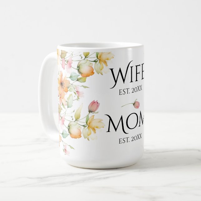 Mug Jolie Boho Orange rose aquarelle rose femme floral (Devant gauche)