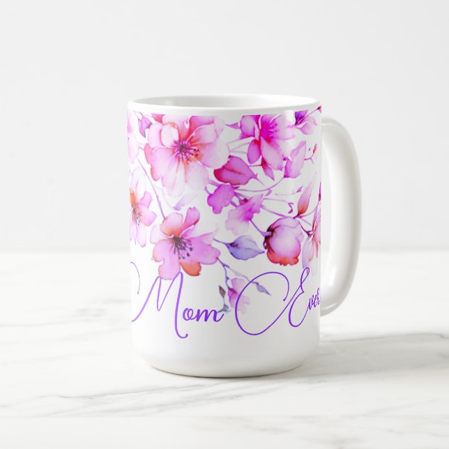 Mug Jolie Boho violet rose Aquarelle rose floral meill (Devant droit)