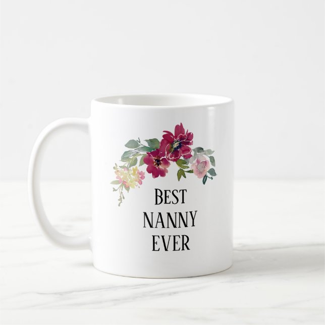 Mug Jolie Bourgogne fleurie meilleure Nanny jamais  (Gauche)
