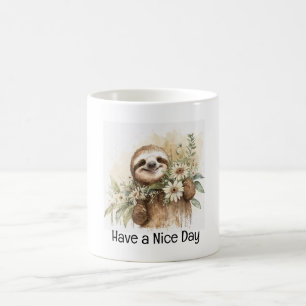 Mug Jolie cheminée souriante avec fleurs - Bonne journ