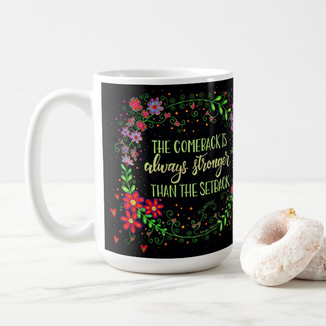 Mug Jolie citation de retour floral Inspirivité noire (Avec donut)