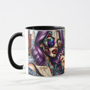 Mug Jolie Dame Abstraite colorée aux cheveux violets