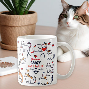 Mug Jolie dame de chat dingue et colorée dessinée à la