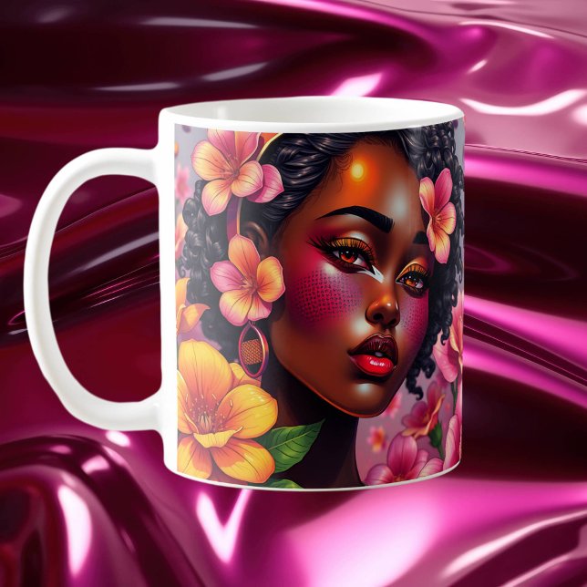 Mug Jolie dame de couleur Fleurs roses Notes musicales (Créateur téléchargé)