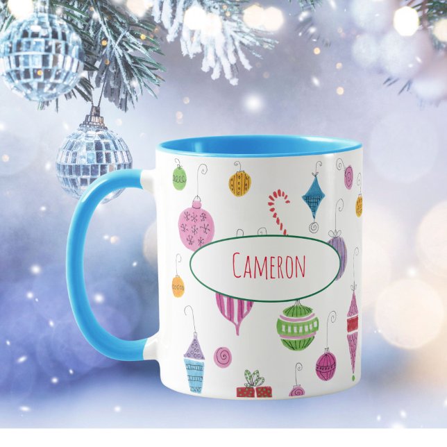 Mug Jolie décoration de Noël rétro Thé personnalisé (Tea, coffee and hot chocolate taste better when sipped from this unique, hand-illustrated mug!)