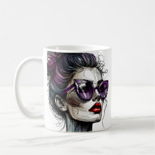Mug Jolie femme avec lunettes de soleil et rouge à lèv