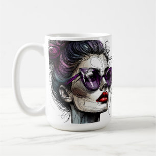 Mug Jolie femme avec lunettes de soleil et rouge à lèv