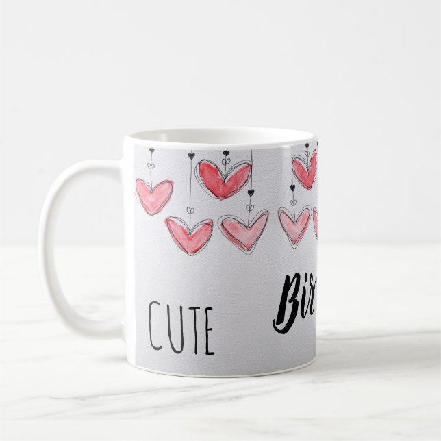 Mug Jolie fille d'anniversaire avec coeur aquarelle (Gauche)