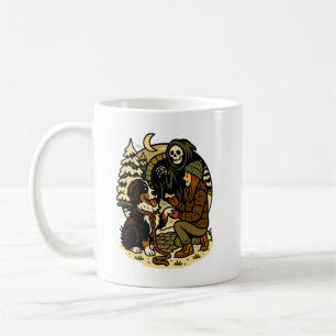 Mug Jolie fille de la Faucheuse et chien dans une forê