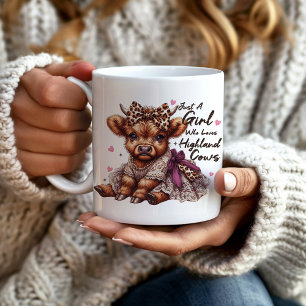Mug Jolie Fille Qui Aime les Vaches des Highlands Nœud