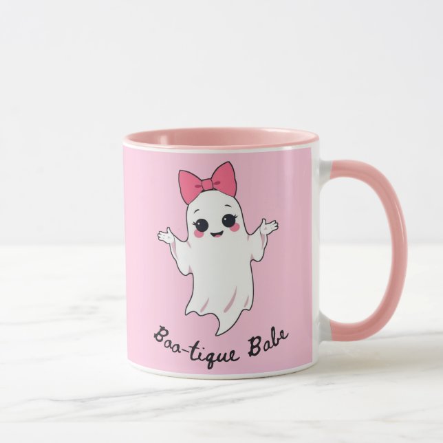 Mug Jolie Fille Rétro Fantôme avec poil rose (Droite)