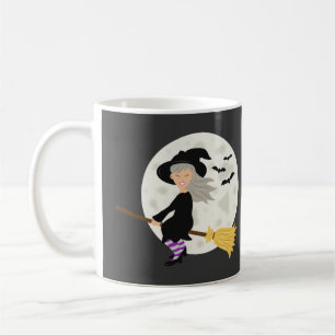 Mug Jolie Fille Sorcière Volante & Texte Joyeux Hallow