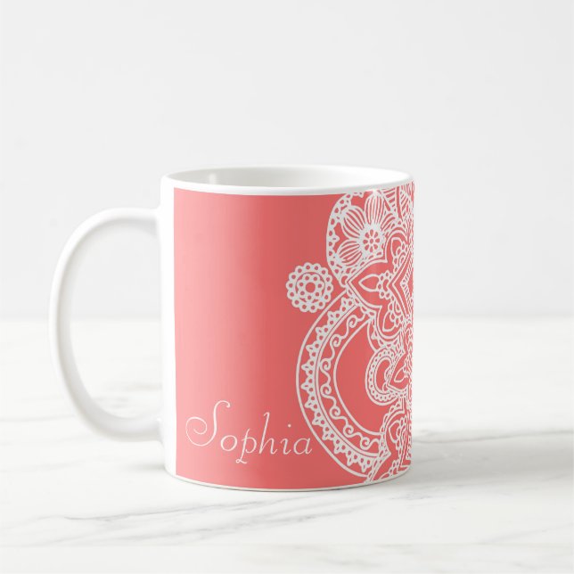 Mug Jolie fleur tendance henné design dessiné à la mai (Gauche)