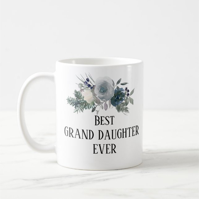 Mug Jolie floral bleu Monogramme meilleure petite-fill (Gauche)