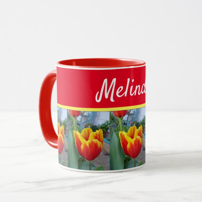 Mug Jolie florale Pastel Tulip Abeilles roses femmes (Devant gauche)