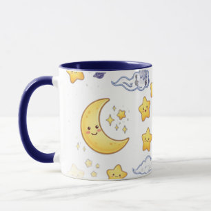 Mug Jolie Lune Céleste et Motif Étoiles Bleu Deux-Tons