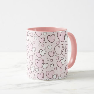 Mug Jolie main rose dessinée Coeurs de bulles Valentin