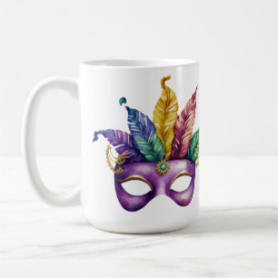 MUG JOLIE MASQUE MARDI GRAS DE COULEUR D'EAU AVEC PLUM