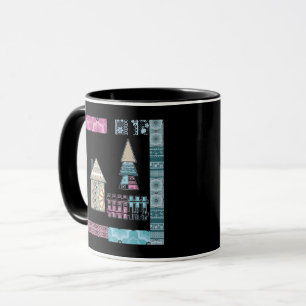 Mug Jolie patchwork quilting house tree formes abstrai