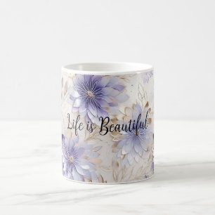 Mug Jolie perle d'or violet Fleurs blanches
