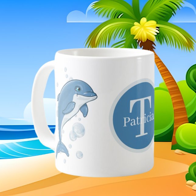 Mug Jolie plage dauphin amoureux ajouter monogramme (Créateur téléchargé)