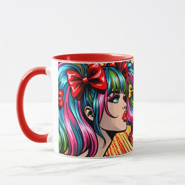 Mug Jolie Pop Art Comic Girl with Bows (Gauche)