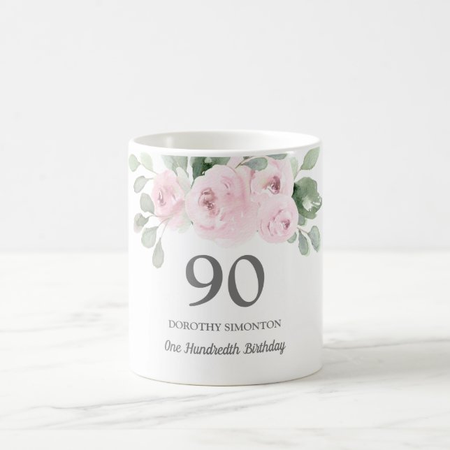 Mug Jolie rose Floral femmes 90e anniversaire Cadeau (Centre)