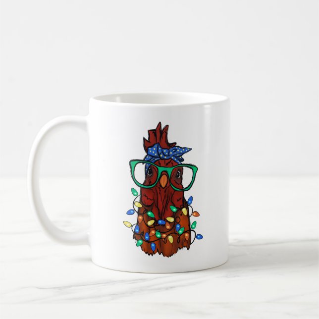Mug Jolie Tête de poulet drôle Lumière de Noël (Gauche)