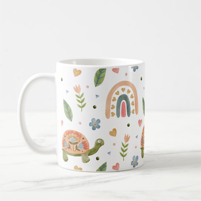 Mug Jolie tortue aquarelle et Motif arc-en-ciel (Gauche)