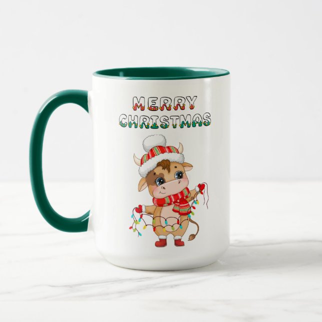 Mug Jolie vache de Noël en costume d'hiver (Gauche)