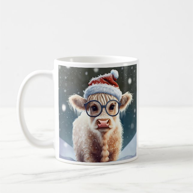 Mug Jolie vache Highland dans la neige (Gauche)