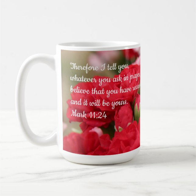 Mug Jolies fleurs, avec vers de Marc 11:24 (Gauche)