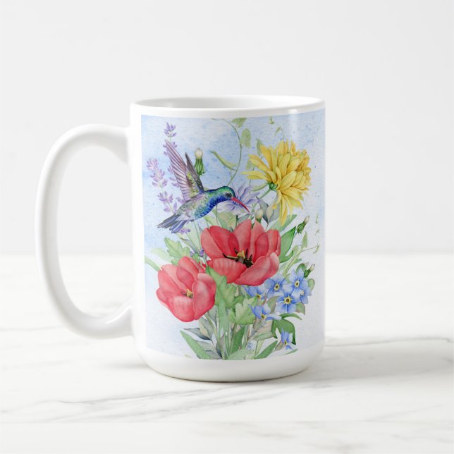 Mug Jolies fleurs d'aquarelle et colibris (Gauche)